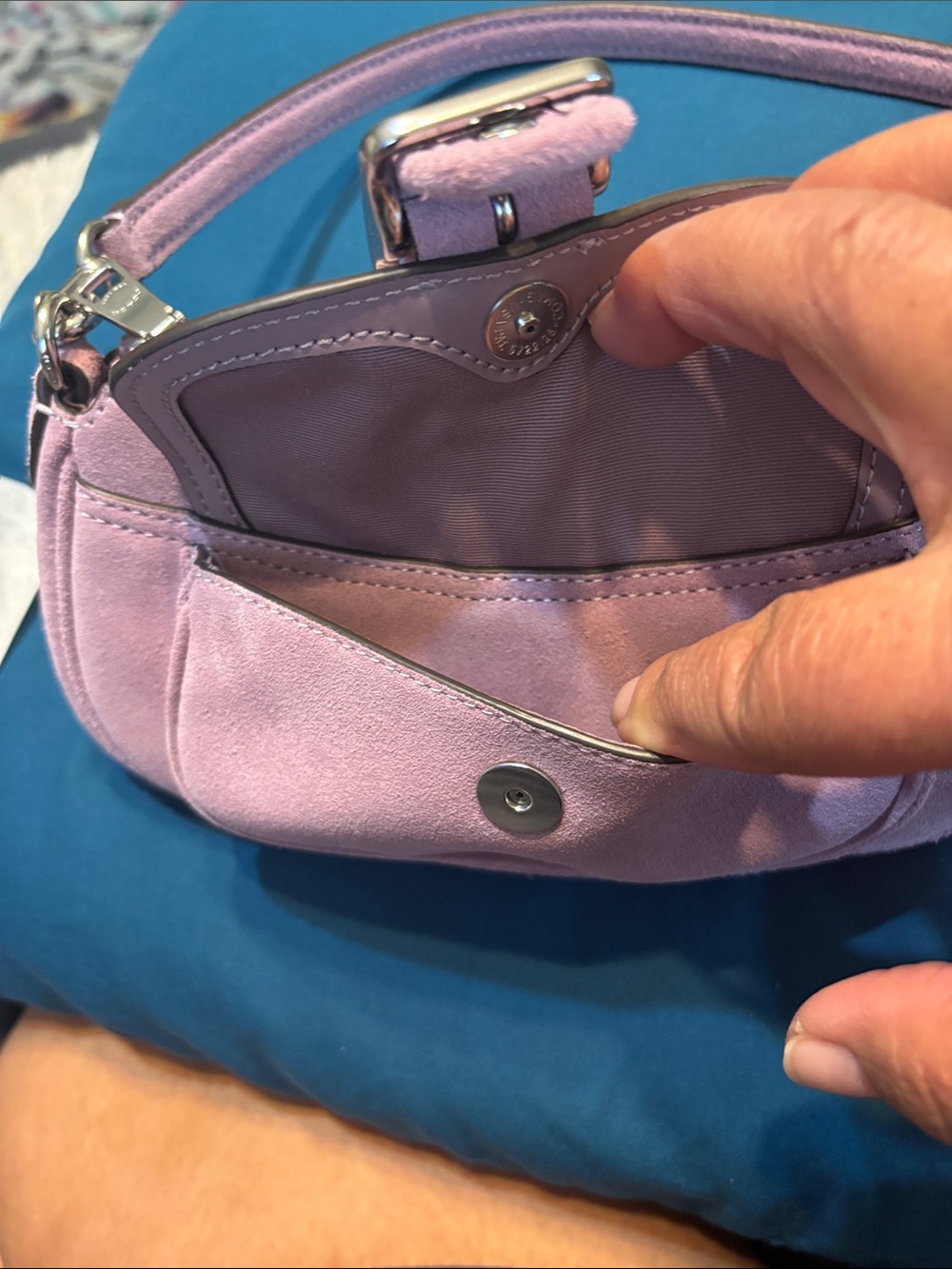 Pink Suede Mini Shoulder Bag with Buckle Accent - Picture 2 of 4